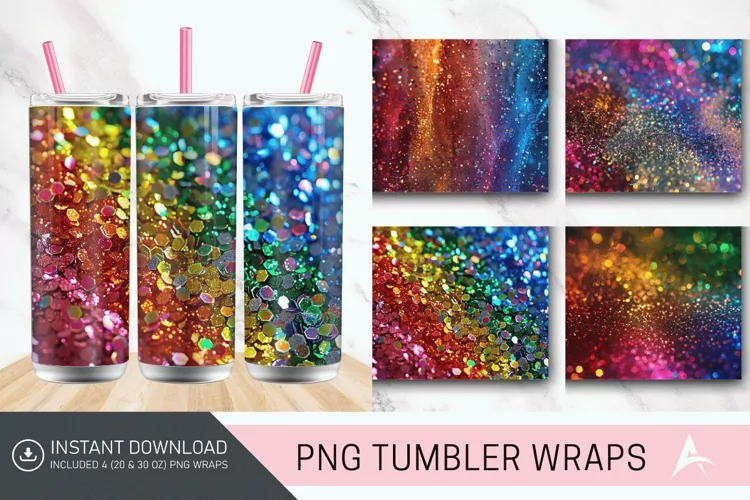 3D Glitter Colorful Tumbler Wrap