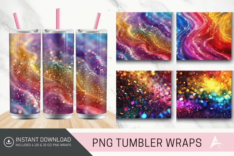 3D Glitter Colorful Tumbler Wrap