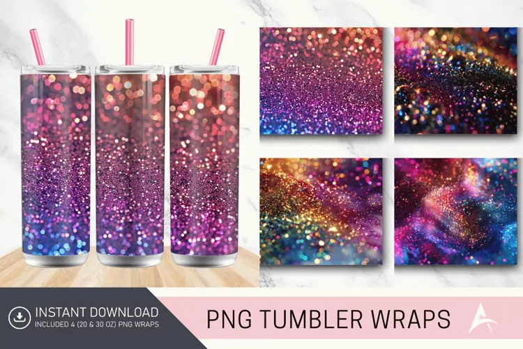 3D Glitter Colorful Tumbler Wrap