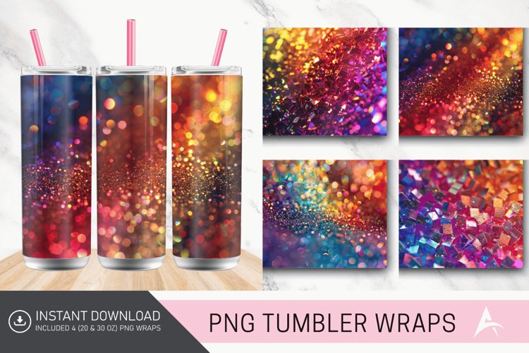 3D Glitter Colorful Tumbler Wrap