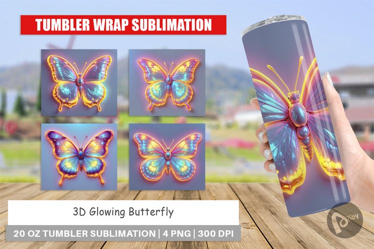 Tumbler Wrap 3D Glowing Butterfly
