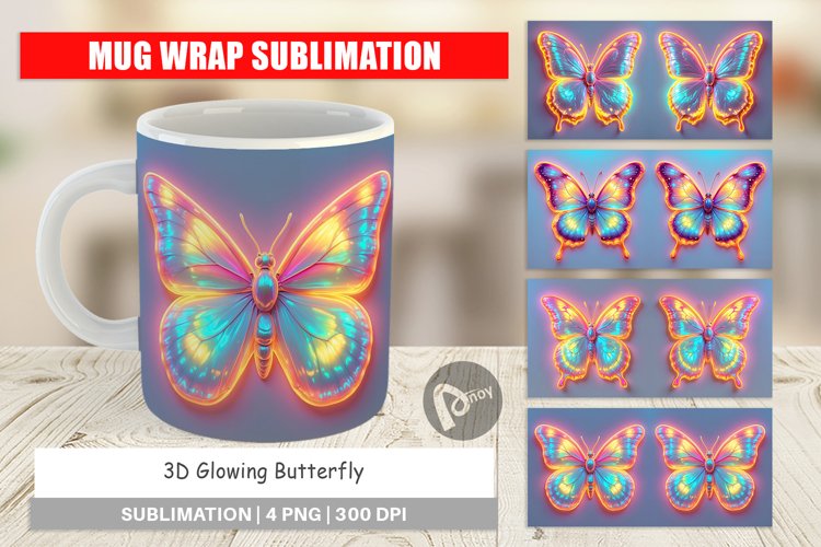 Mug Wrap Design 3D Glowing Butterfly