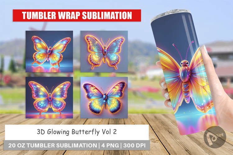 Tumbler Wrap 3D Glowing Butterfly