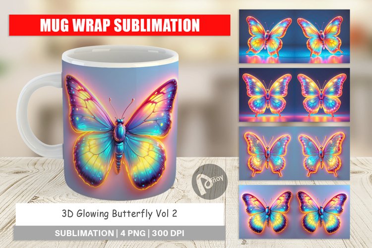 Mug Wrap Design 3D Glowing Butterfly