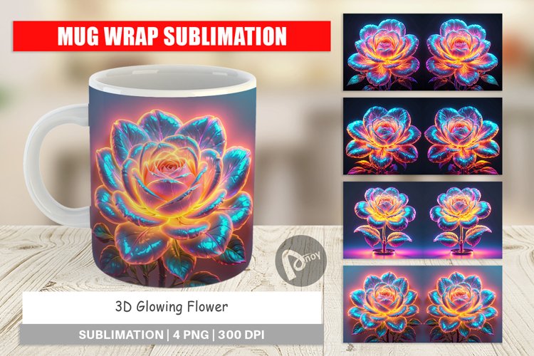 Mug Wrap Design 3D Glowing Flower