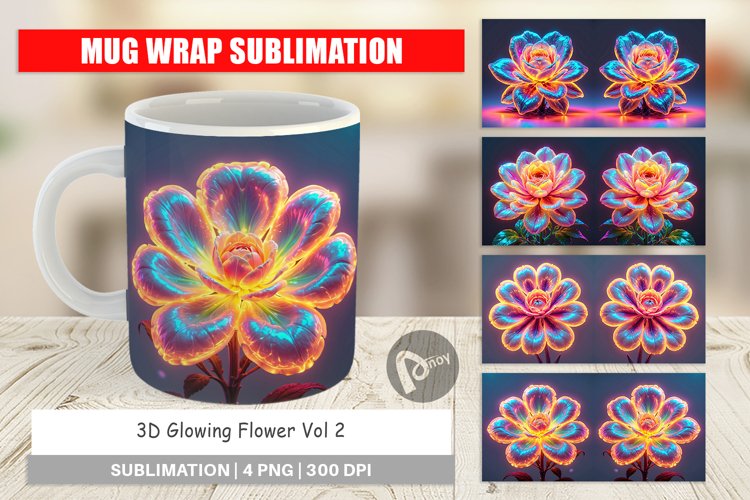 Mug Wrap Design 3D Glowing Flower