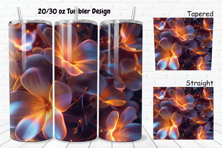3D Glowing Flowers 20/30oz Skinny Tumbler