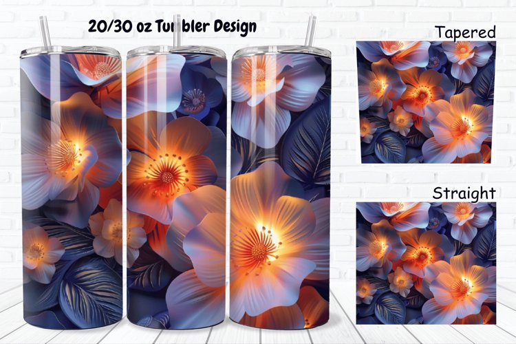 3D Glowing Flowers 20/30oz Skinny Tumbler example image 1