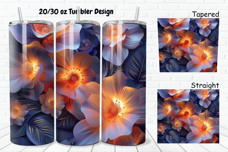 3D Glowing Flowers 20/30oz Skinny Tumbler