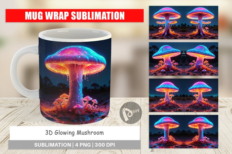 Mug Wrap Design 3D Glowing Mushroom