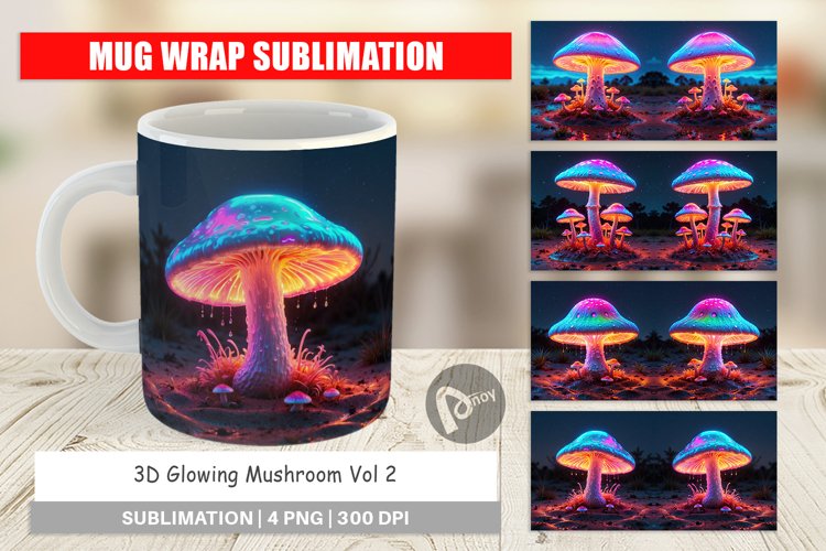 Mug Wrap Design 3D Glowing Mushroom