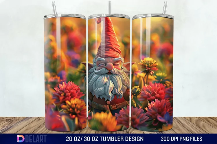 3D Gnome Flower Tumbler Wrap