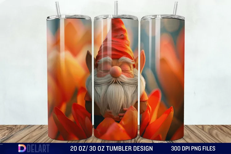 3D Gnome Flower Tumbler Wrap