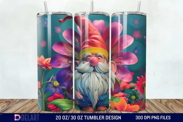 3D Gnome Flower Tumbler Wrap
