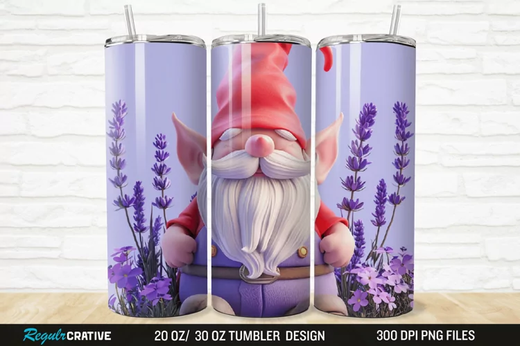 3D Gnome Lavender 20/30oz Skinny Tumbler