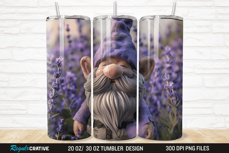 3D Gnome Lavender 20/30oz Skinny Tumbler example image 1