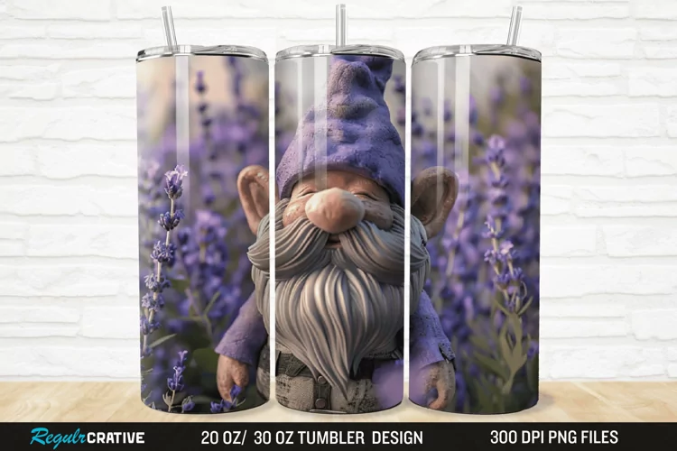3D Gnome Lavender 20/30oz Skinny Tumbler