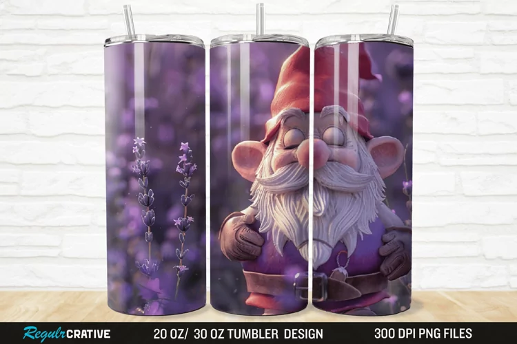 3D Gnome Lavender 20/30oz Skinny Tumbler