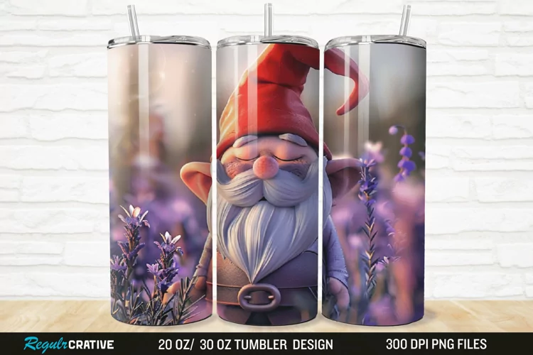 3D Gnome Lavender 20/30oz Skinny Tumbler