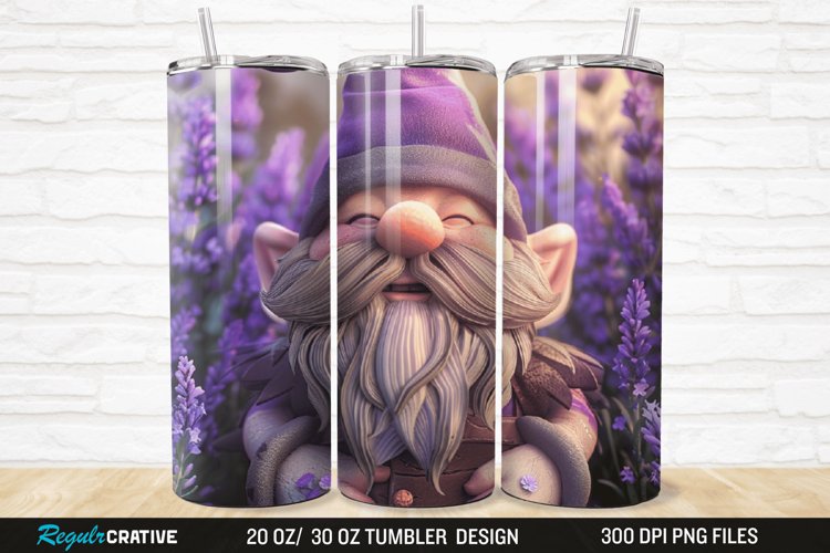 3D Gnome Lavender 20/30oz Skinny Tumbler example image 1