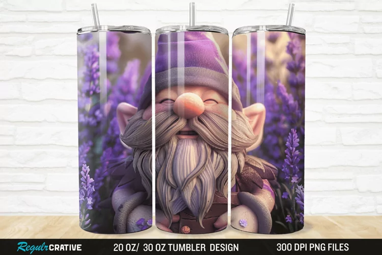 3D Gnome Lavender 20/30oz Skinny Tumbler