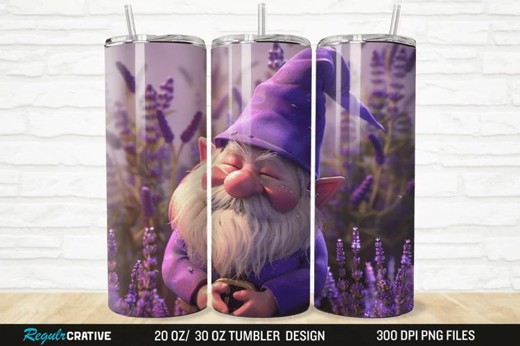 3D Gnome Lavender 20/30oz Skinny Tumbler