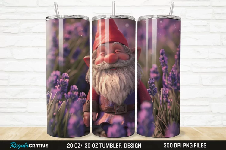 3D Gnome Lavender 20/30oz Skinny Tumbler