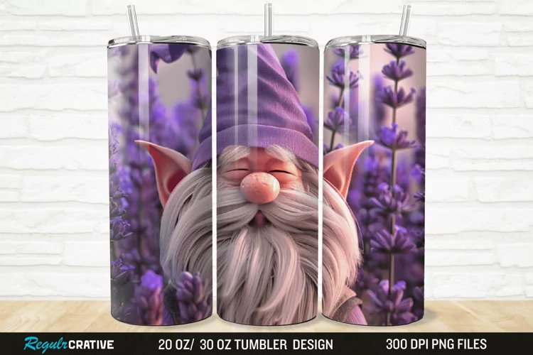 3D Gnome Lavender 20/30oz Skinny Tumbler