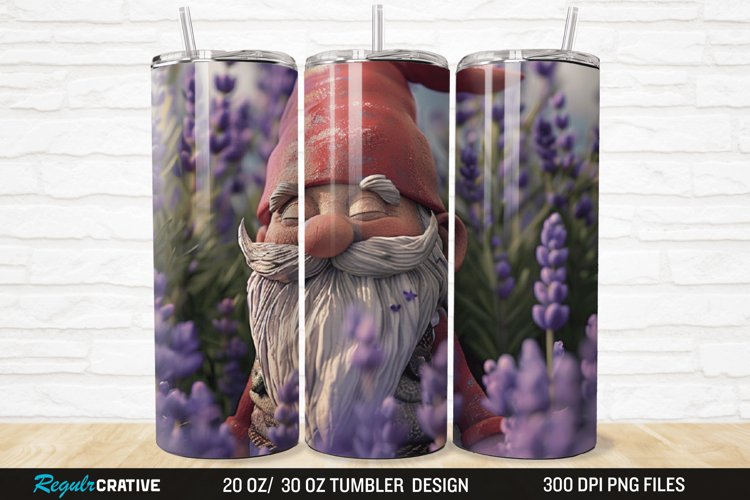 3D Gnome Lavender 20/30oz Skinny Tumbler example image 1