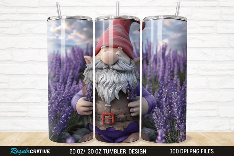 3D Gnome Lavender 20/30oz Skinny Tumbler example image 1