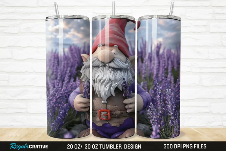 3D Gnome Lavender 20/30oz Skinny Tumbler