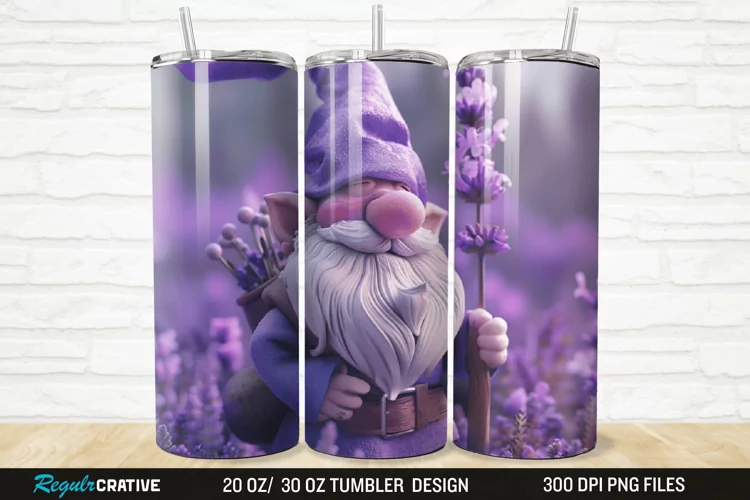 3D Gnome Lavender 20/30oz Skinny Tumbler