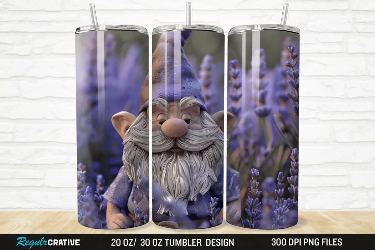 3D Gnome Lavender 20/30oz Skinny Tumbler