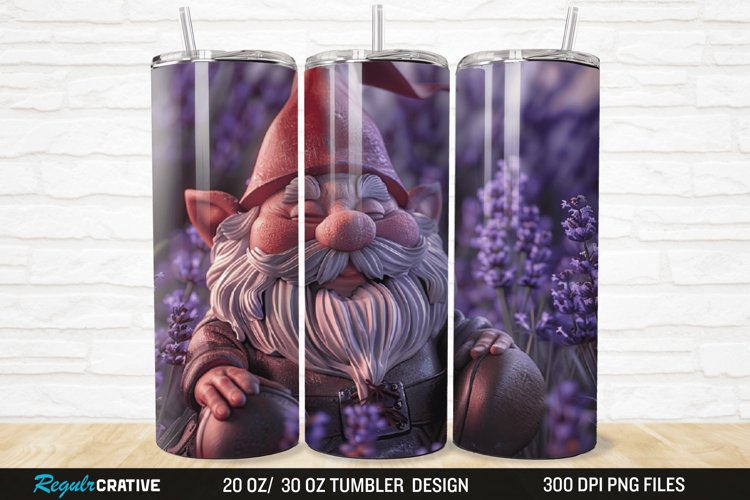 3D Gnome Lavender 20/30oz Skinny Tumbler example image 1