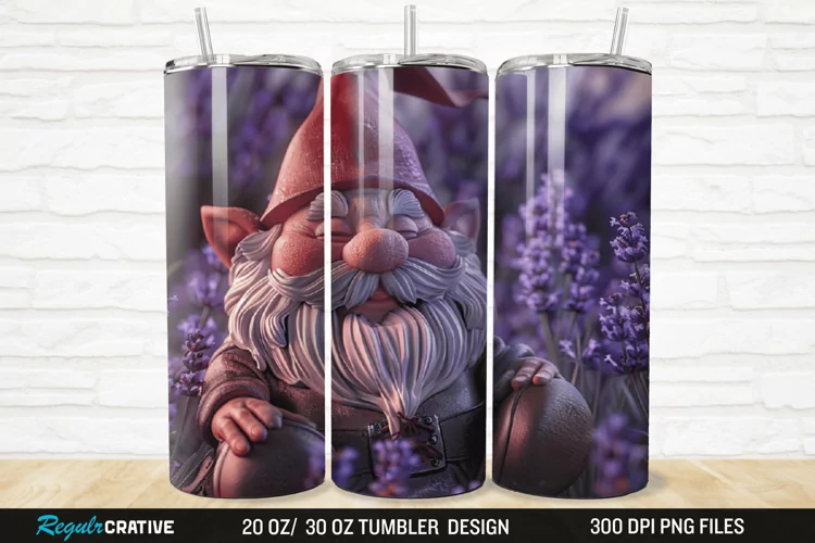 3D Gnome Lavender 20/30oz Skinny Tumbler
