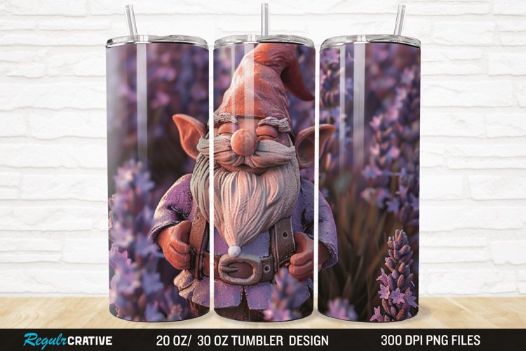 3D Gnome Lavender 20/30oz Skinny Tumbler example image 1