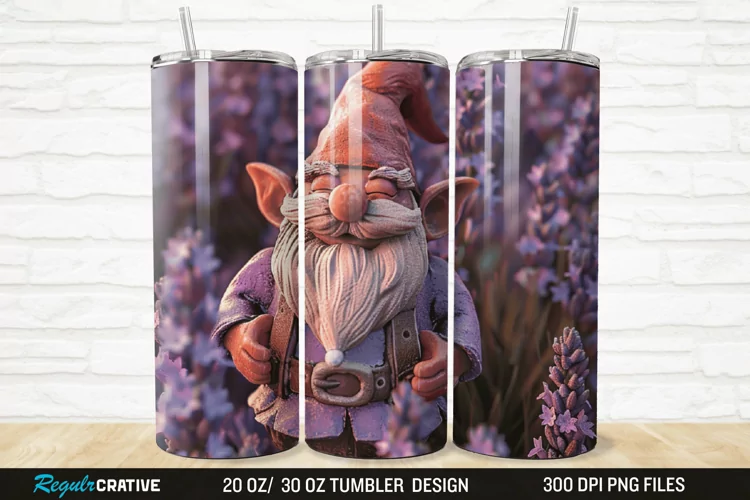 3D Gnome Lavender 20/30oz Skinny Tumbler
