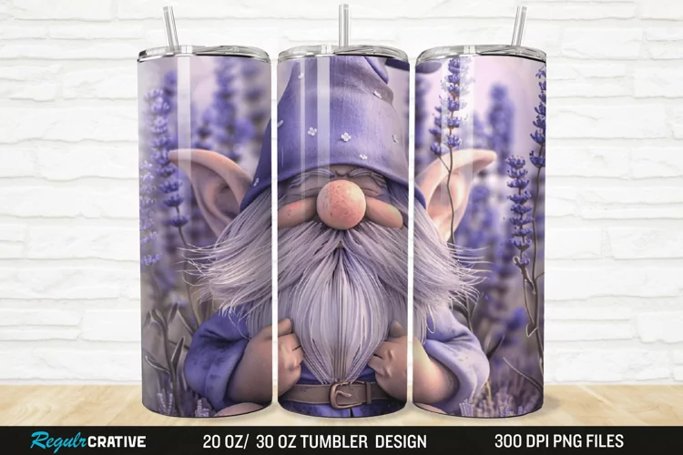 3D Gnome Lavender 20/30oz Skinny Tumbler