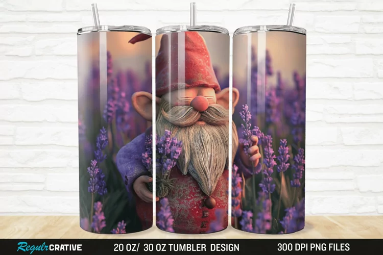 3D Gnome Lavender 20/30oz Skinny Tumbler