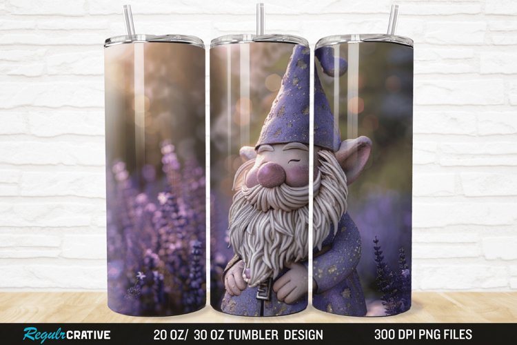3D Gnome Lavender 20/30oz Skinny Tumbler example image 1