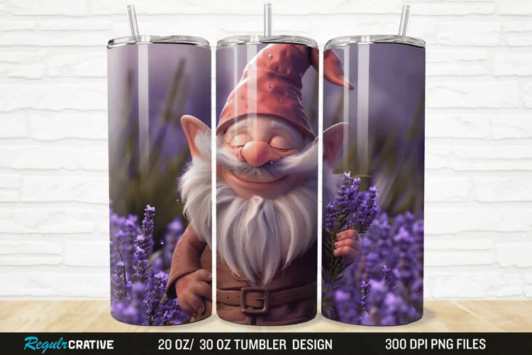3D Gnome Lavender 20/30oz Skinny Tumbler