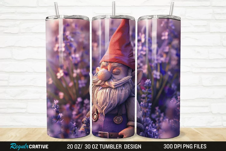 3D Gnome Lavender 20/30oz Skinny Tumbler