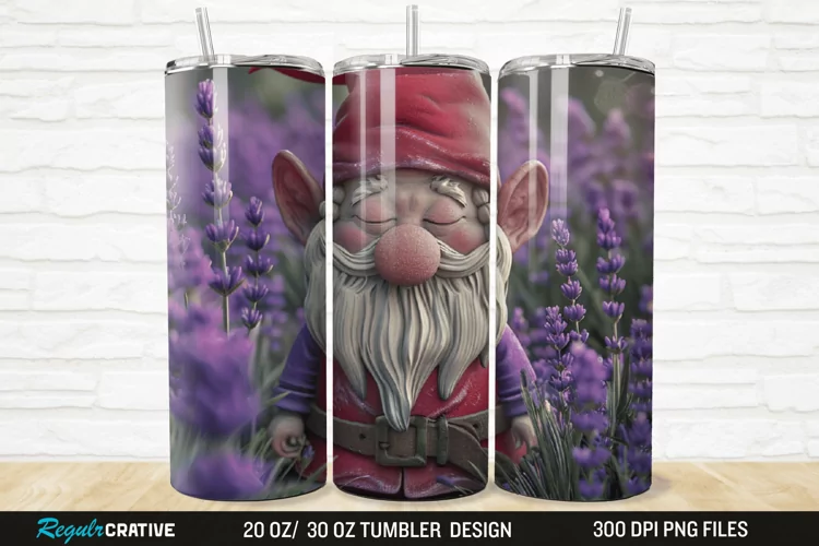 3D Gnome Lavender 20/30oz Skinny Tumbler