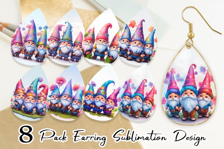 3D Gnomes Earring teardrop sublimation design