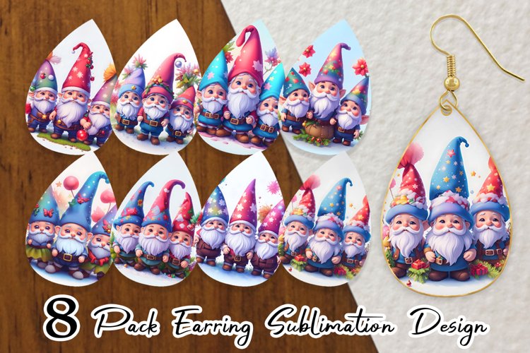 3D Gnomes Christmas Earring teardrop sublimation design
