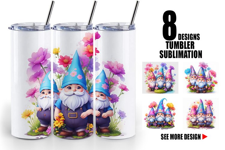 3D Gnomes with Flower | Tumbler Sublimation Wrap