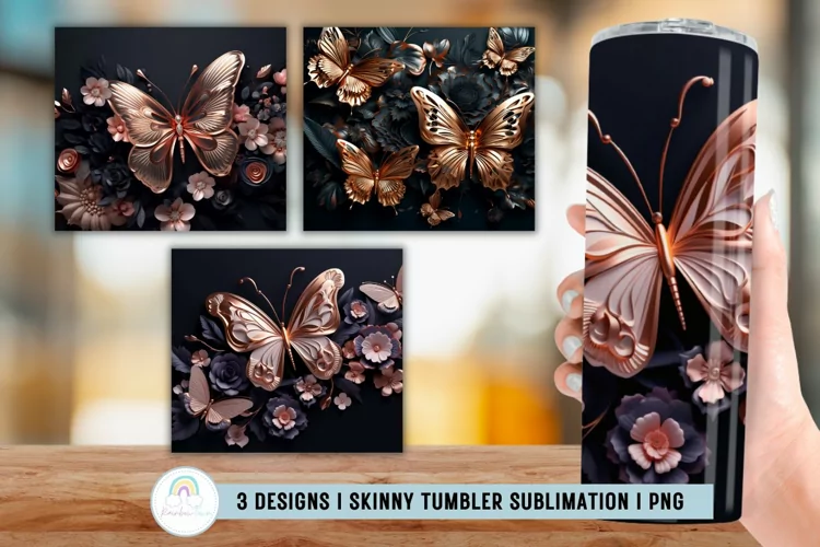 Metallic Butterflies 3D Tumbler Sublimation Wrap