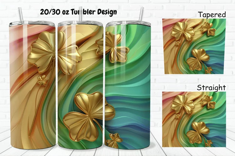 3D Gold Clover 20/30oz Skinny Tumbler