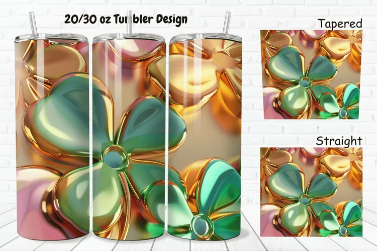 3D Gold Clover 20/30oz Skinny Tumbler