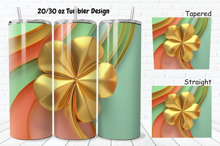 3D Gold Clover 20/30oz Skinny Tumbler example image 1